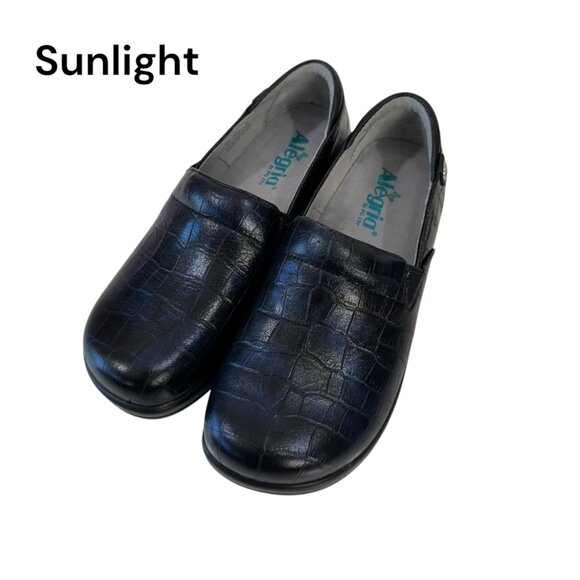 Alegria Leather Slip-On Shoes SZ 37 Black Croc Pattern Comfy Professional Clogs - Picture 1 of 13